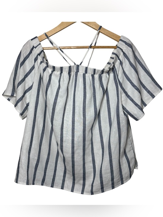 Vince Camuto Tops - Vince Camuto Peasant Top Blouse Women Large Linen Blend Striped Off Shoulder